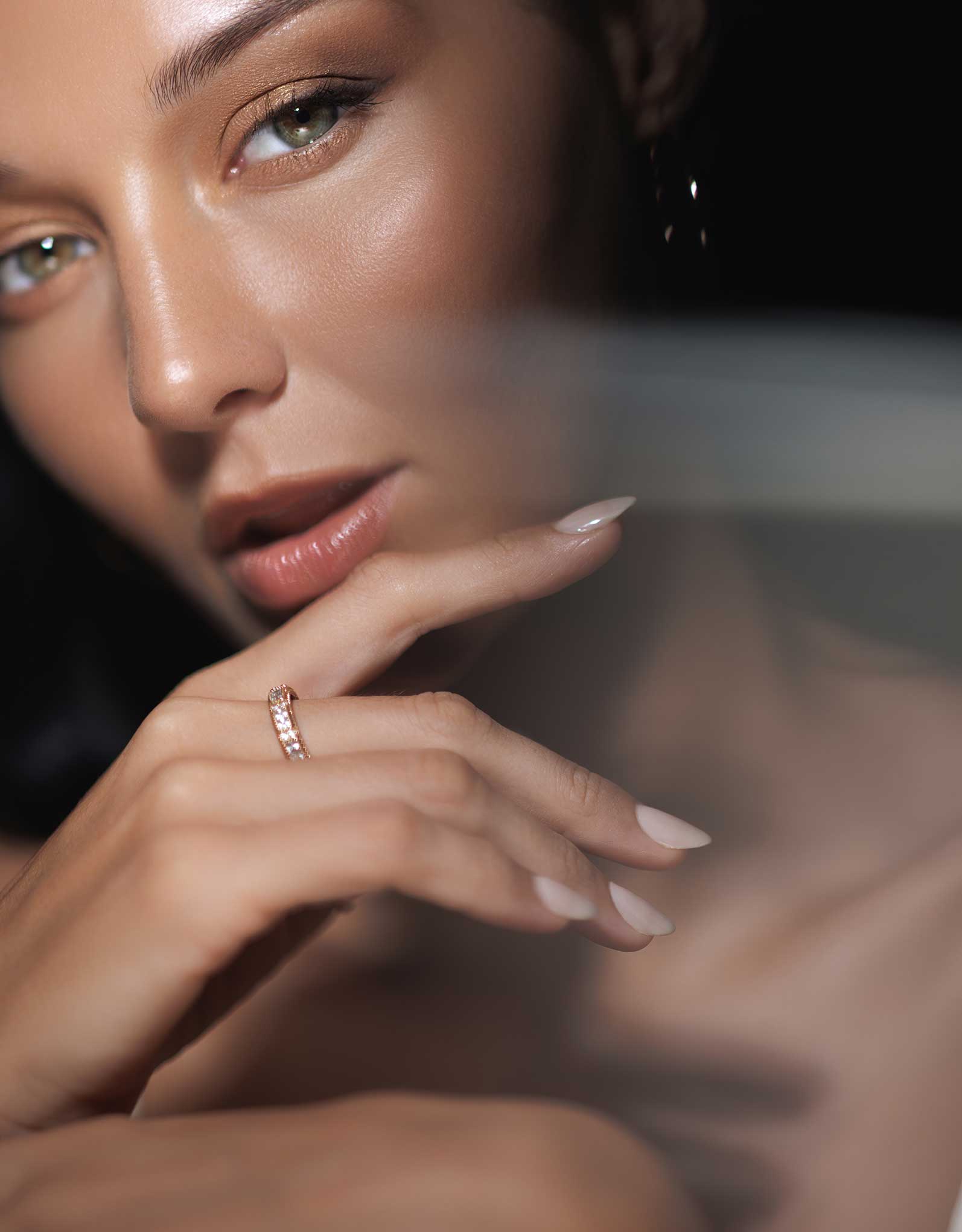 Woman touching her chin