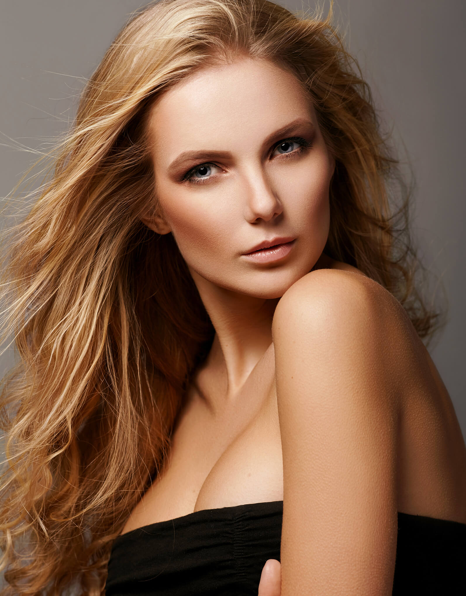 young woman with blonde hair and beautiful blue eyes